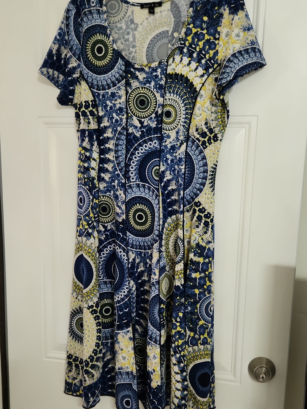 Sami & Jo Women's Geometric Maxi Dress Blue & Yellow Large